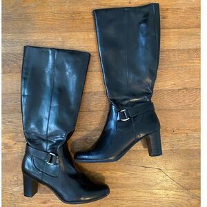 Life Stride Soft System Flex Sole Black Buckle Heeled Boots Women Size 7.5M